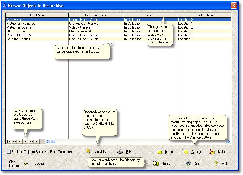 Main Archive Object browse list box