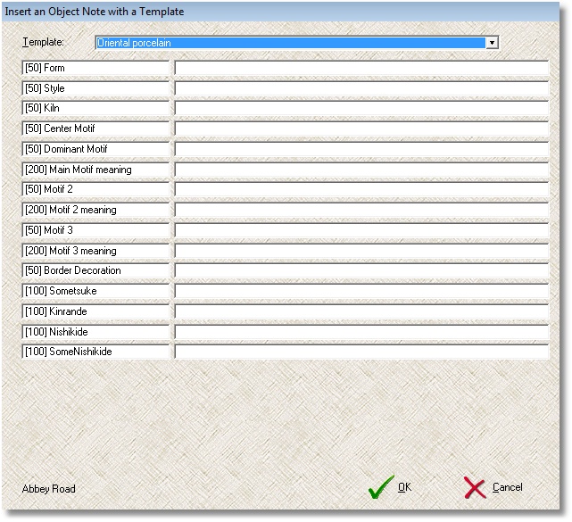 Object Note Template form choice